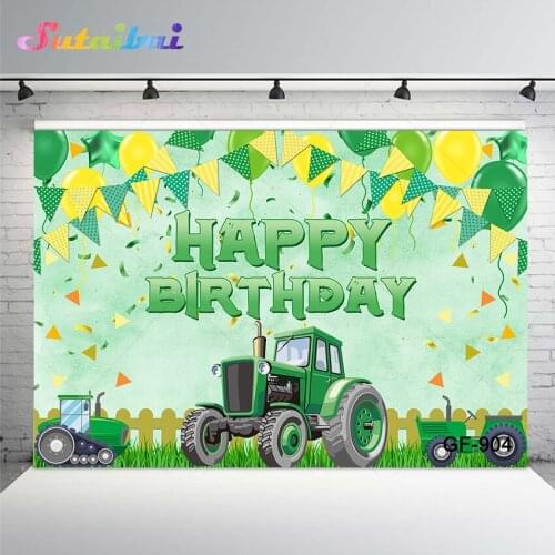 Tractor Theme Happy Birthday Photography Backdrop Boy 1st Birthday Background Green Farm Tractor Party Balloon Decoration Banner