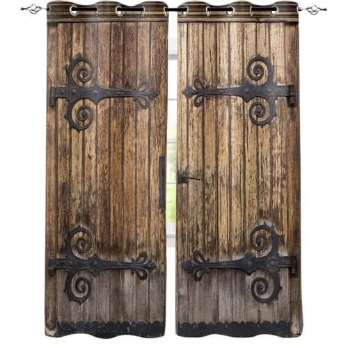 Vintage Farm Wood Door Rustic Blackout Curtains for Bedroom Living Room Luxury Window Treatments Curtains