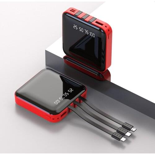 20000mAh Mini Power Bank With Micro USB Type C Cable Portable Charger Mirror Screen Powerbank External Battery Pack Power Bank