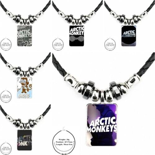 Arctic Monkeys Logo Jewelry Classic Glass Cabochon Black Leather Bead Pendant Chain Necklace For Lovers Girl Friend Best Gift