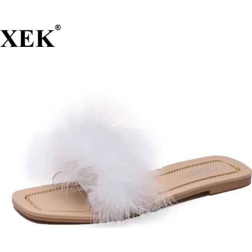 XEK Womens Furry Slippers Ladies Cute Plush Fluffy Slippers Womens Fur Slippers Indoors Slippers for Women Slides Hot JH238