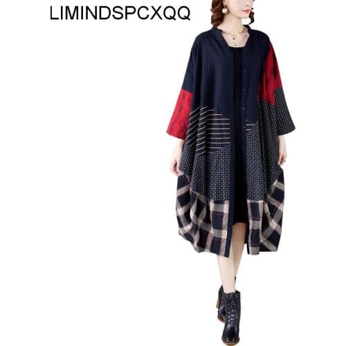Korean Clothes Women Spring Cotton Linen Patchwork Trench Coat Outerwear Ladies Vintage Spliced Striped Overcoat Female Retro