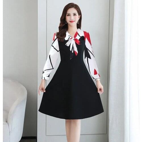 Long-sleeved dress 2021 women new spring and autumn womens fake two-piece long-length large size was thin and cover dress