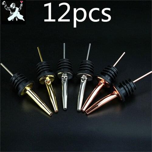 12pcs/set Wine Bottle Pourer Stopper Stainless Steel Wine Liquor Spirit Pourer Free Flow Wine Bottle Pour Spout Stopper Bar Tool