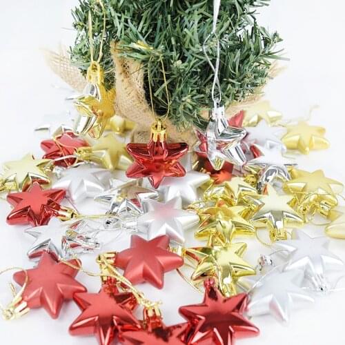 12pcs Gold Silver Red Christmas Decoration Star Hanging Pendant Ornaments Ball Xmas Tree Decor New Year 2021 Gift Party Supplies