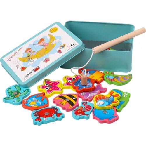 15Pcs Fish Wooden Magnetic Fishing Toy Set Fish Game Educational Fishing Toy #30