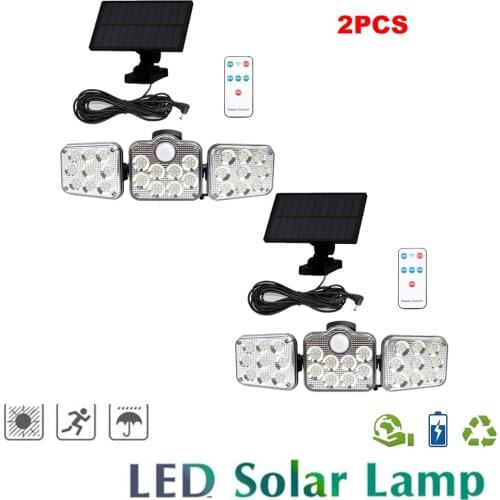2pcs 138 led remote seperable Solar Outdoor Light Four Head Wide Angle Lighting Motion Sensor Solar Lamp Waterproof Garden Flood