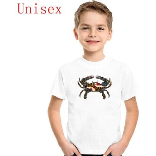 2020 red Maryland flag crab Children clothes New Design Kid T Shirts harajuku print boy clothes 100% cotton girls clothes