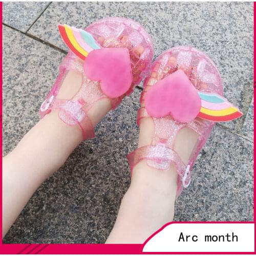 2021Girls Kids Summer Crystal Sandals Candy Color Casual Shoes Flat Heel New Jelly Childrens Shoes PVC Soft Baby Boy Beach Sand