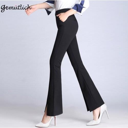 GEMUTLICH S-9XL Front Split Pants Elastic Waist Trousers Comfortable Pants Ladies Over Size Europe and America Black