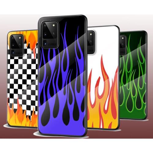 Tempered Glass Cover Neon Flames Fire For Samsung Galaxy S21 Ultra Plus 5G M51 M31 M21 Phone Case
