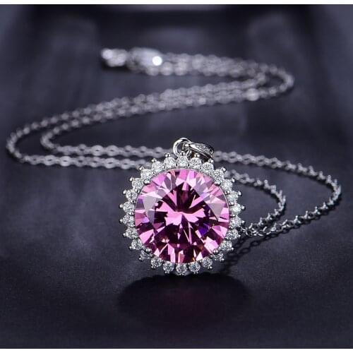 Flower 5ct Lab Pink Diamond Pendant 925 Sterling Silver Charm Wedding Pendants Necklace For Women Bridal Party Choker Jewelry