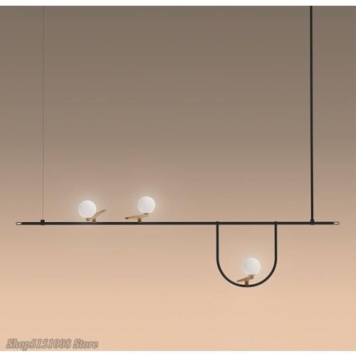 Nordic Designer Bird Chandelier Lighting Metal Glass Shades Suspension Light Molecular Line Led Pendant Lamp Lighting Fixtures