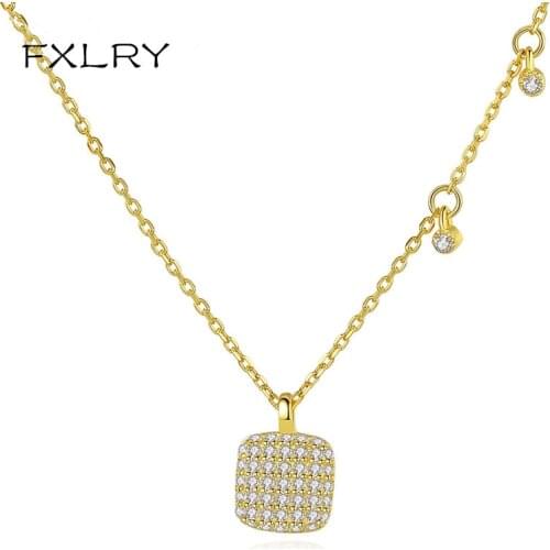 FXLRY New silver color Clavicle Chain Micro Inlaid 3A Zircon Square Pendant Silver Necklace Fashion Women Jewelry