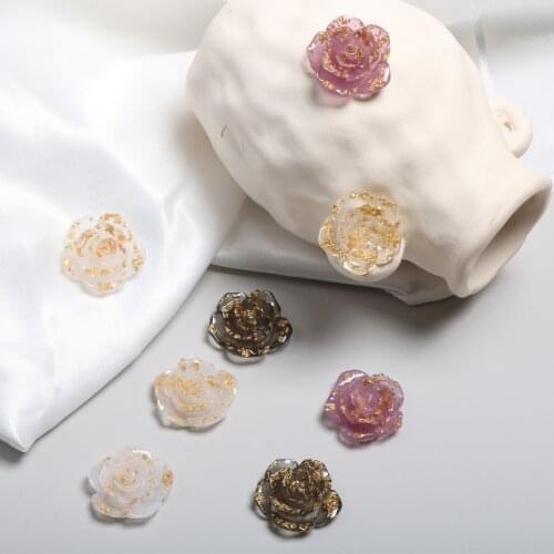 Ins Japanese transparent gold leaf rose flower small flower resin patch diy handmade jewelry earrings accessories material