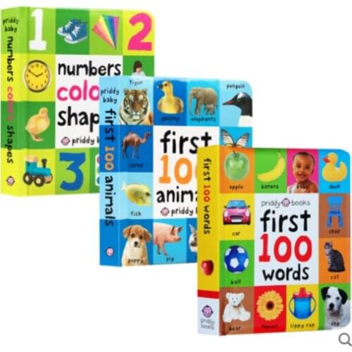 2-4 year 3book/set First 100 Words Animals Words Early childhood English Enlightenment cognitive early education paperboard book