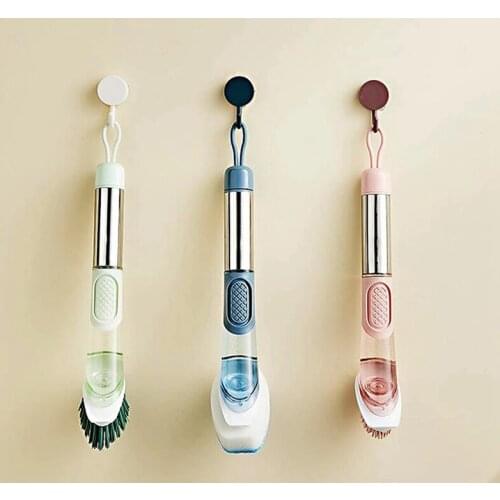 Kitchen Cleaning Brush 2 in 1 Long Handle Cleaing Brush with Removable Brush Sponge Dispenser Dishwashing Brush