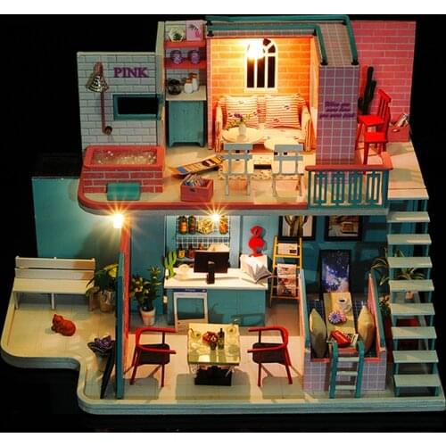 DIY Doll House Wooden Doll Houses Miniature Dollhouse Furniture 3D Model Miniaturas Kit Puzzle Toys For Children Birthday Gift