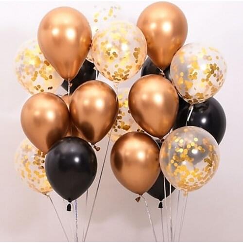 18pc Metal Chrome Gold Silver Latex Balloons Transparent Golden Confetti Balloon Wedding Birthday Rose Gold Party Decor Balaos