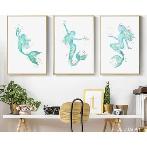 No frame minimalist nordic art prints poster mermaid animal canvas printings oil painting printed on canvas wall decor picture