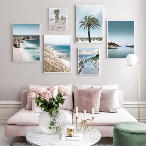 Ocean Sea Beach Bridge Canvas Poster Nordic Nature Seascape Wall Art Print Painting Scandinavian Living Room Decoration Picture
