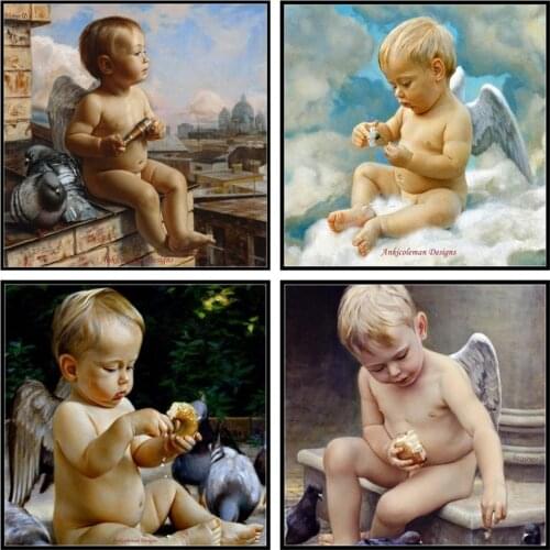 Counted Cross Stitch Kits Needlework - Crafts 14 ct Aida DMC Color DIY Arts Handmade Home Decor - Angel Baby Collection