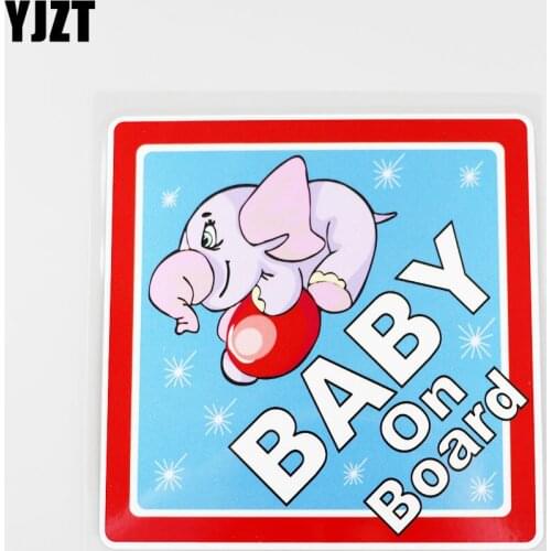 YJZT 13.8CMX13.8CM Baby on board Pvc Decal Purple elephant Car Sticker Red square outline 13A-0102
