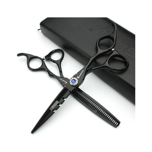 New 6 Inch Black Samurai Hairdressing Scissors Barber Hair Cutting Scissors Hairdressing Special Thinning Teeth Scissors fine