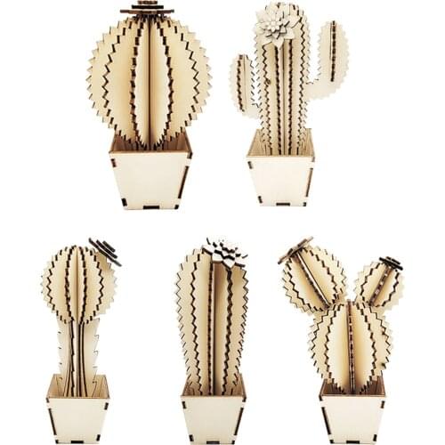 Creative DIY Kid Assembled Educational Toy Handmade Wooden Cactus Figure DIY Miniature Puzzle Ornament Home Decor Birthday Gifts