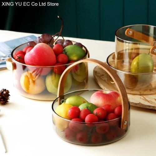Nordic Transparent Glass Portable Basket Fruit Plate 2500ml Storage Box Living Room Household Snack Tray Creative Storage Tray