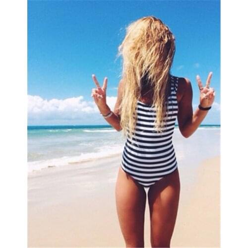 Plus Size Swimwear Women Swimsuit Summer One Piece Bikini Stripe Push Up Padded Striped Bathing Suit