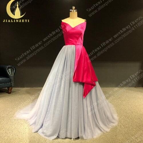 Rhine real Pictures Red Satin Ruffle With Grey Tulle robe de soirée de mariage abendkleider платье на выпускной evening dresses