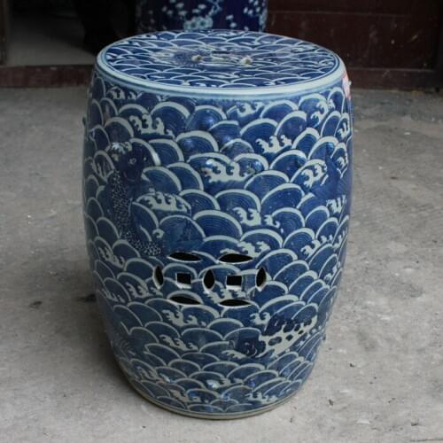 Blue And White Stool For Dressing Table Drum Stool Chinese Porcelain Garden Stool Ceramic Fish chinese art porcelain stool