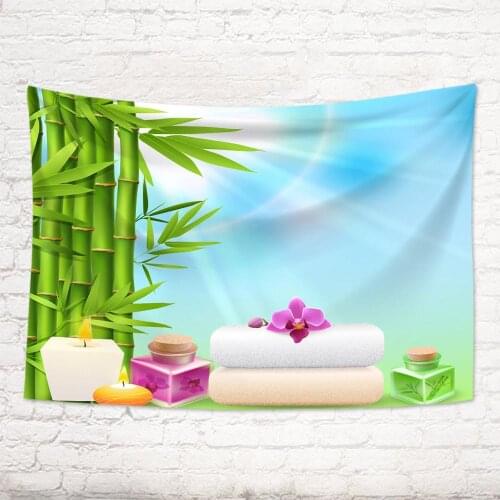 Spa Green Bamboo Leaves Tapestry Bamboo Stems Pattern Nature Scene Wall Hanging Tapestry Living Room Bedroom Home Decor