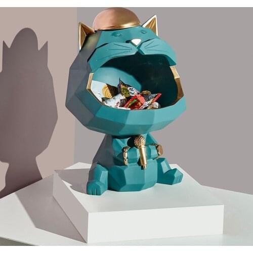 Resin Cat Statue Artware Sculpture Figurine Key Candy Container Decoration Home Table Decoration Accessories Desk Decoration