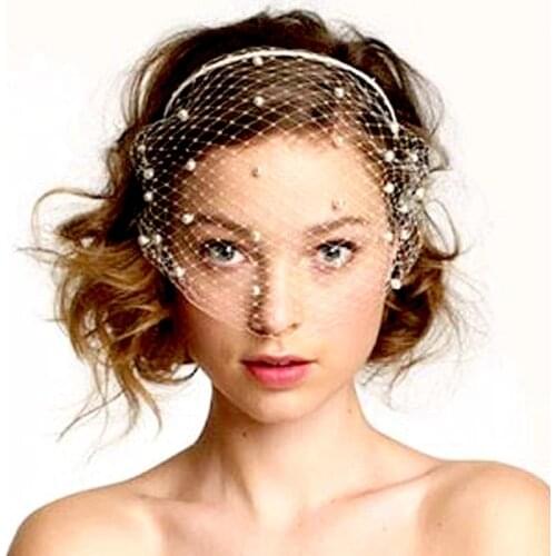 Wedding Hair Accessories Black Bridal Headwear Veil for Bridal Pearls Beaded Birdcage Veils For Charming Wedding Fascinator