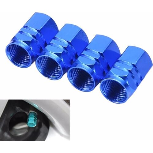 Treyues 4pcs 16x10mm Universal Aluminum Car Wheel Tire Tyre Valve Air Stem Cap Cover Blue