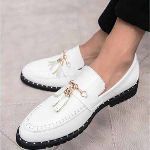 New oxford Black white italian tassel business Wedding men leather formal dress flats designer Moccasins Loafers shoes