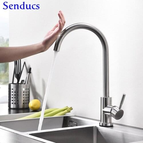 Smart Touch Kitchen Faucet Senducs 304 Stainless Steel Kitchen Mixer Tap Quality Brushed Touching Faucet Sensor Bathroom Tap
