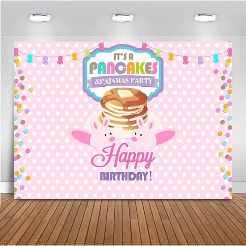 Newborn Baby Shower Pajamas Party Backdrop Happy Birthday Background for Photo Shoot Pancokes Party Decoration Banner Prop