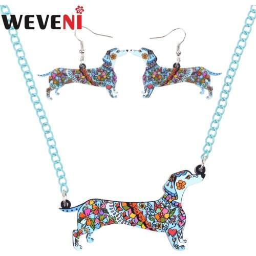 WEVENI Acrylic Original Longhaired Dachshund Dog Necklace Earrings Jewelry Sets Hot Trendy Wholesale Jewelry For Women