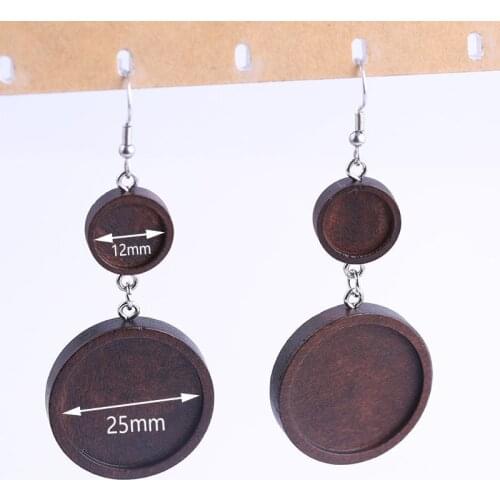 Reidgaller 6pcs Fit 12mm 25mm round wood cabochon Earring Base diy bezel setting blanks for jewelry making supplies