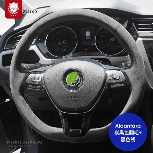 Real Alcantara suede hand-stitch steering wheel cover for VW CC Touareg Tayron Tacqua Phideon sharan L Auto parts accessories