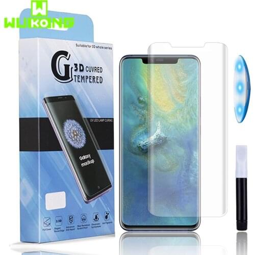 Wukong Full Cover UV Glue Tempered Glass For Huawei Mate 20 Pro Bend Edge Cover UV Liquid Screen Protector For Huawei P30 Pro