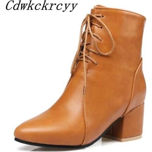 Women Boots Autumn and winter New style Low-heel Sharp head Anterior lace Ma'am Short boots Keep warm Martin boots size 34-45