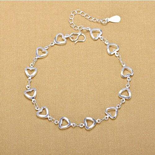 100% 925 Sterling Silver Fashion Womens Jewelry Hollow Heart Bracelet 15.5cm For Gift Girl Lady Drop Shipping