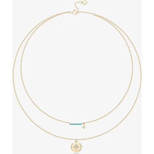 SLJELY Brand Design 925 Sterling Silver Micro Cubic Zirconia Stones Double Strand Compass Pendant Necklace Women Luxury Jewelry