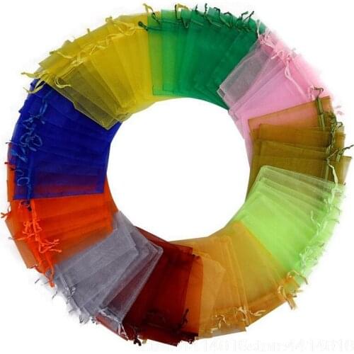 100 Pcs18 Colors Jewelry Bag 5 * 7 7 * 9 9 * 12 10 * 15 Cm Wedding gift Organza Bag Jewelry Packaging Display & Jewelry Pouches