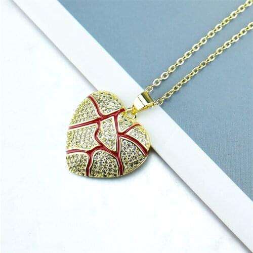 Fashion Broken Heart Iced Out Chain Pendant Necklace Statement Gold Color Cubic Zircon Necklace Hip Hop Mens Jewelry Gift