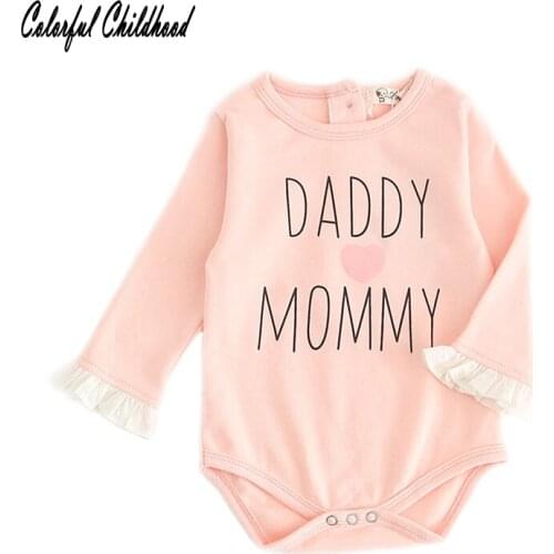 Newborn Baby Long Sleeve Girl Bodysuits Clothes Daddy Mommy Funny Body For Baby Kids Cotton babe Sweet Laces Bodysuit for 0-24m